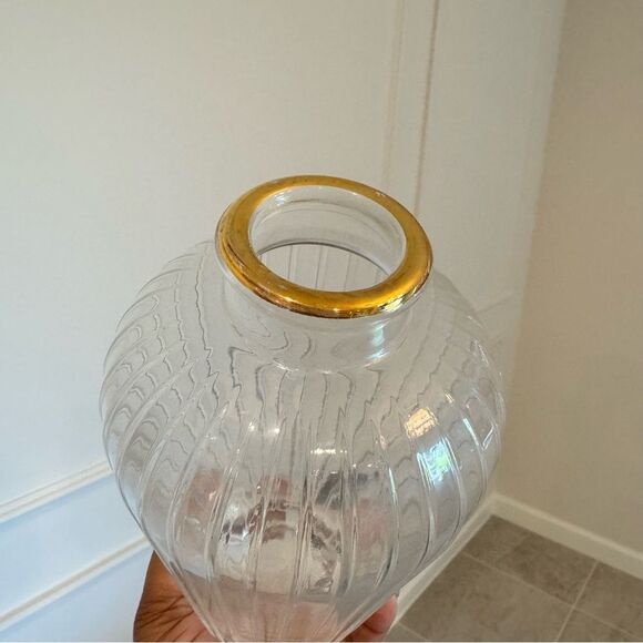 HEARTH & HAND NWT fluted clear glass bud vase with gold rim -9” - Picture 2 of 5